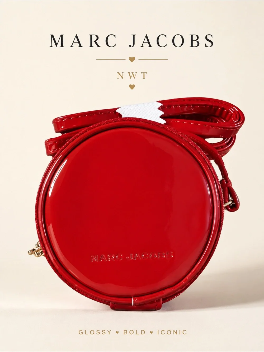 Marc Jacobs Cherry Red Patent Leather Mini Round Crossbody Y2K Pop Lux Minimalis
